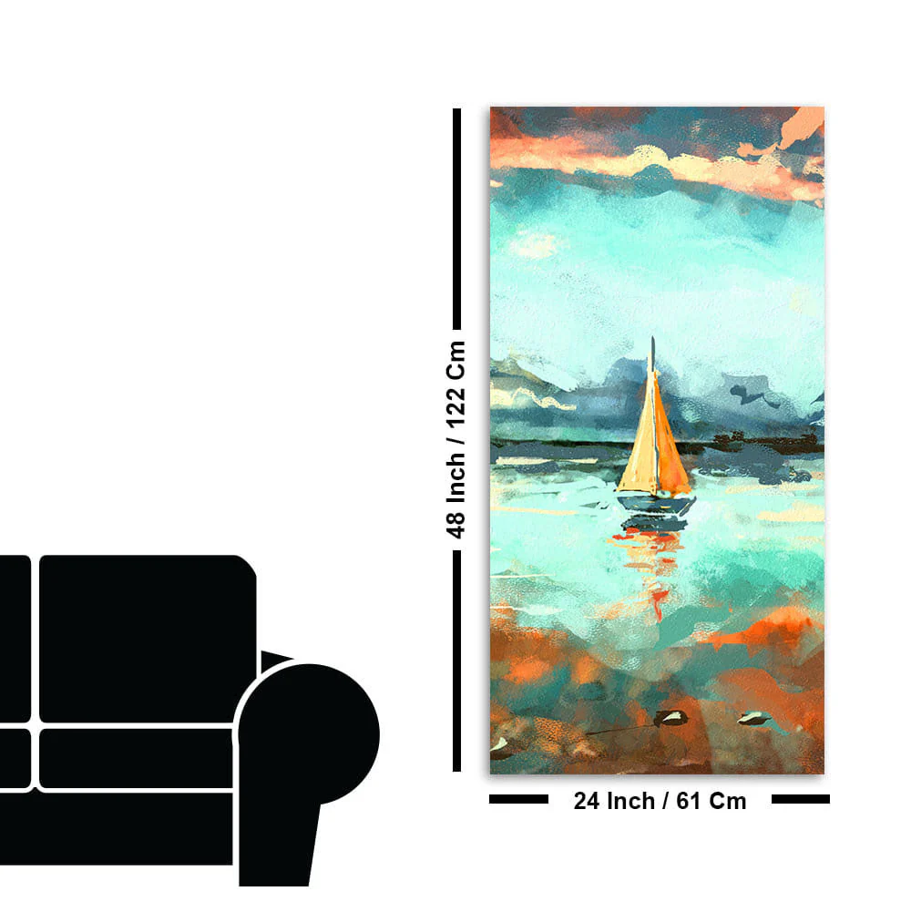 Beautiful Boat in The Ocean at Sunset Premium Canvas Wall Painting - Image 7