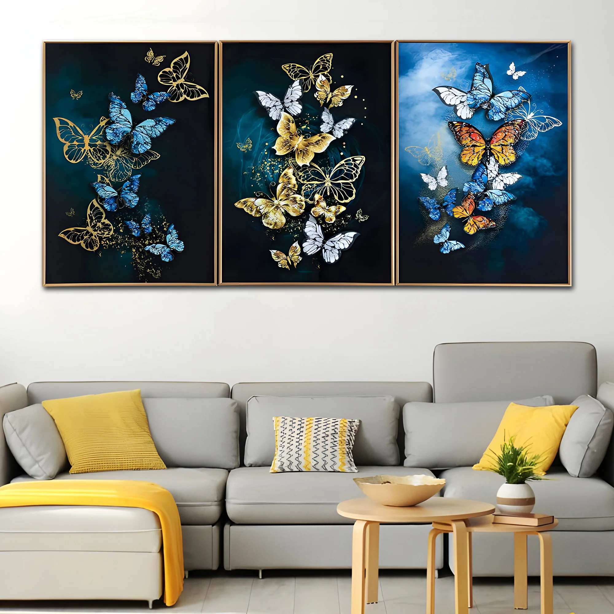 Beautiful Butterflies Framed Crystal Glass Painting Set of 3 - Image 2