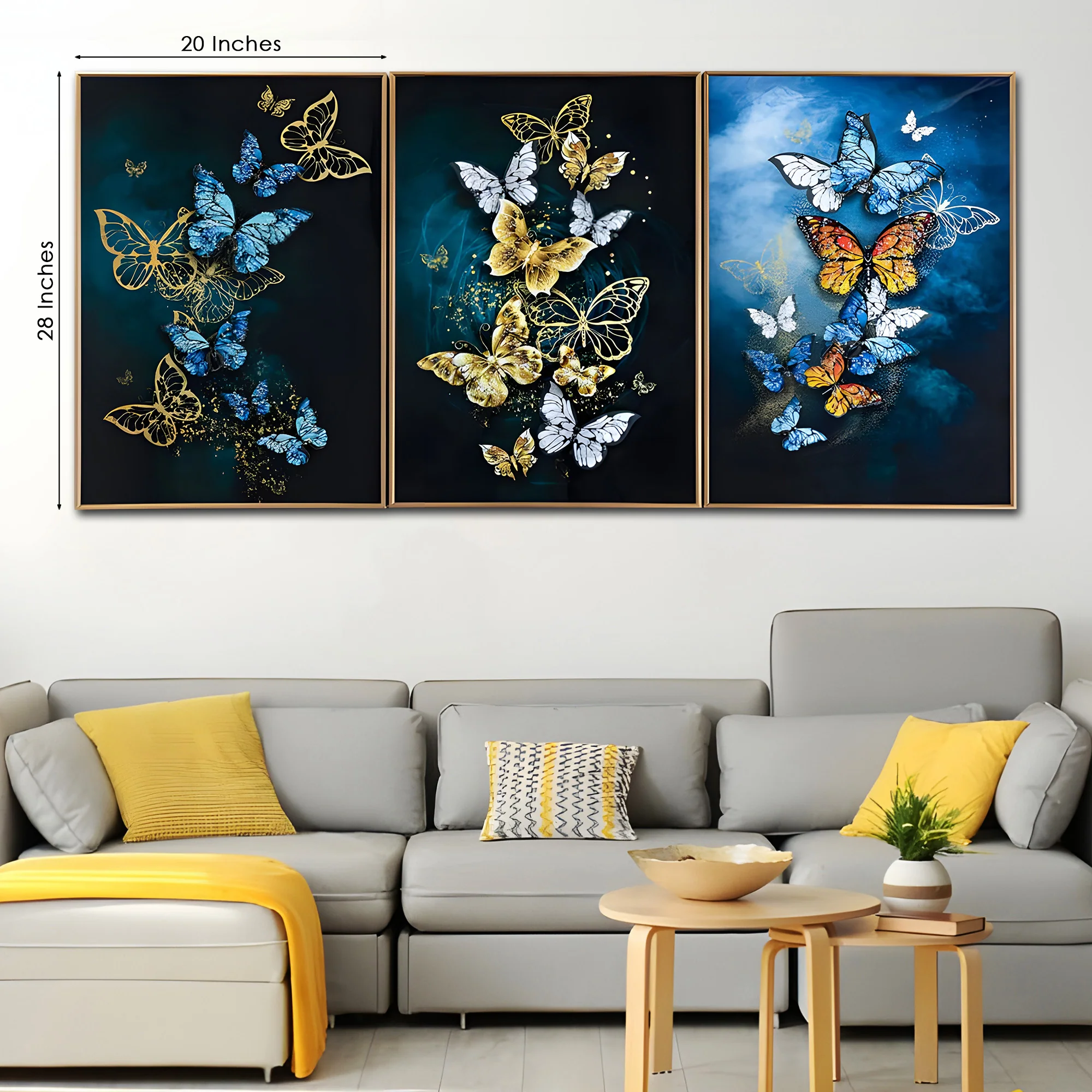 Beautiful Butterflies Framed Crystal Glass Painting Set of 3 - Image 3
