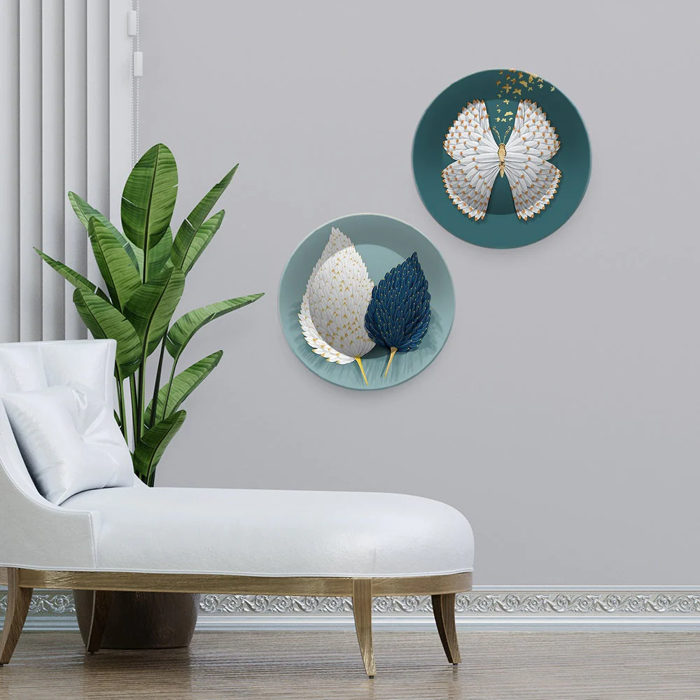 Beautiful Butterfly Ceramic Wall Hanging Plates of Two Pieces - Image 2