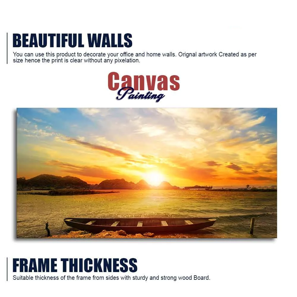 Beautiful Canvas Wall Painting of Boat on Beach & Sunset - Image 6