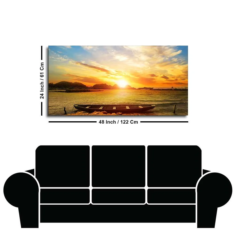 Beautiful Canvas Wall Painting of Boat on Beach & Sunset - Image 7
