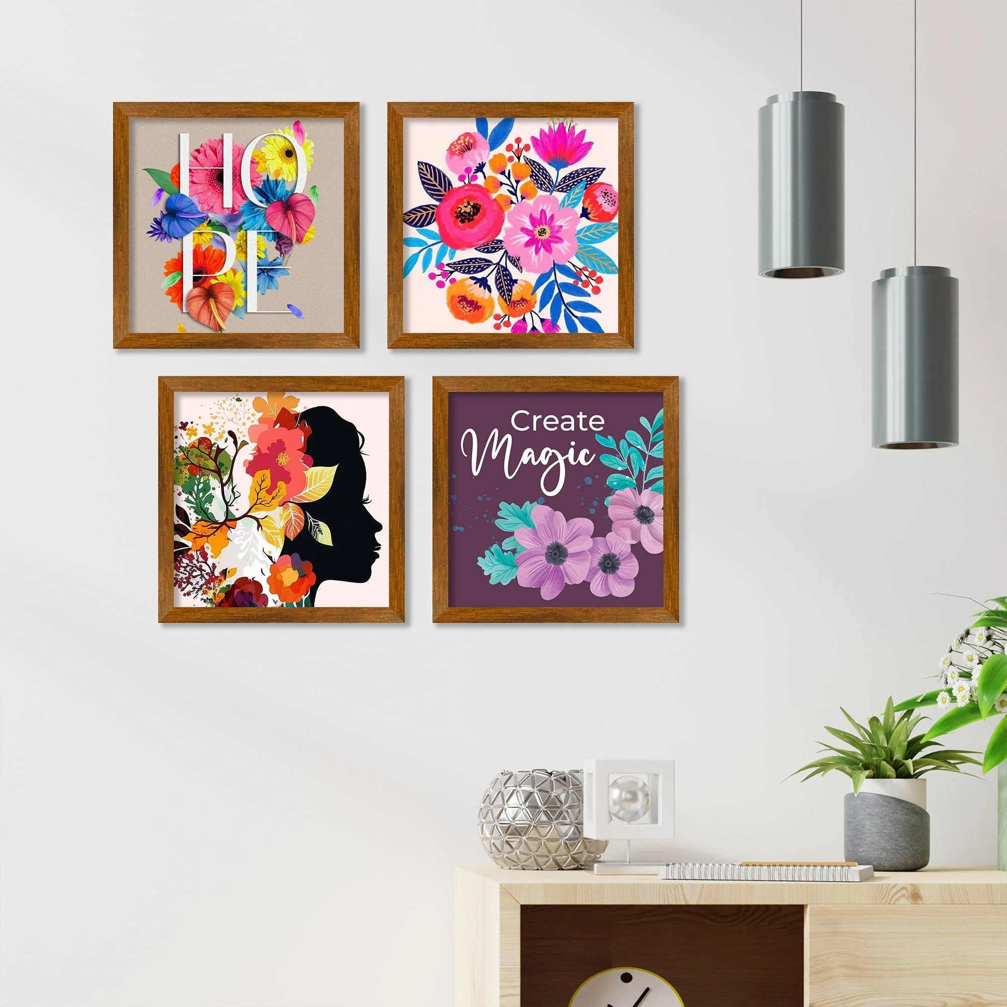 Beautiful Colorful Decorative Flower Art Wall Frame Set of Four - Image 2