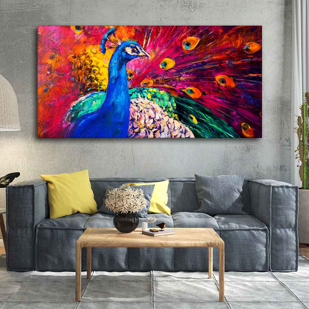 Beautiful Colorful Peacock Premium Canvas Wall Painting - Image 3
