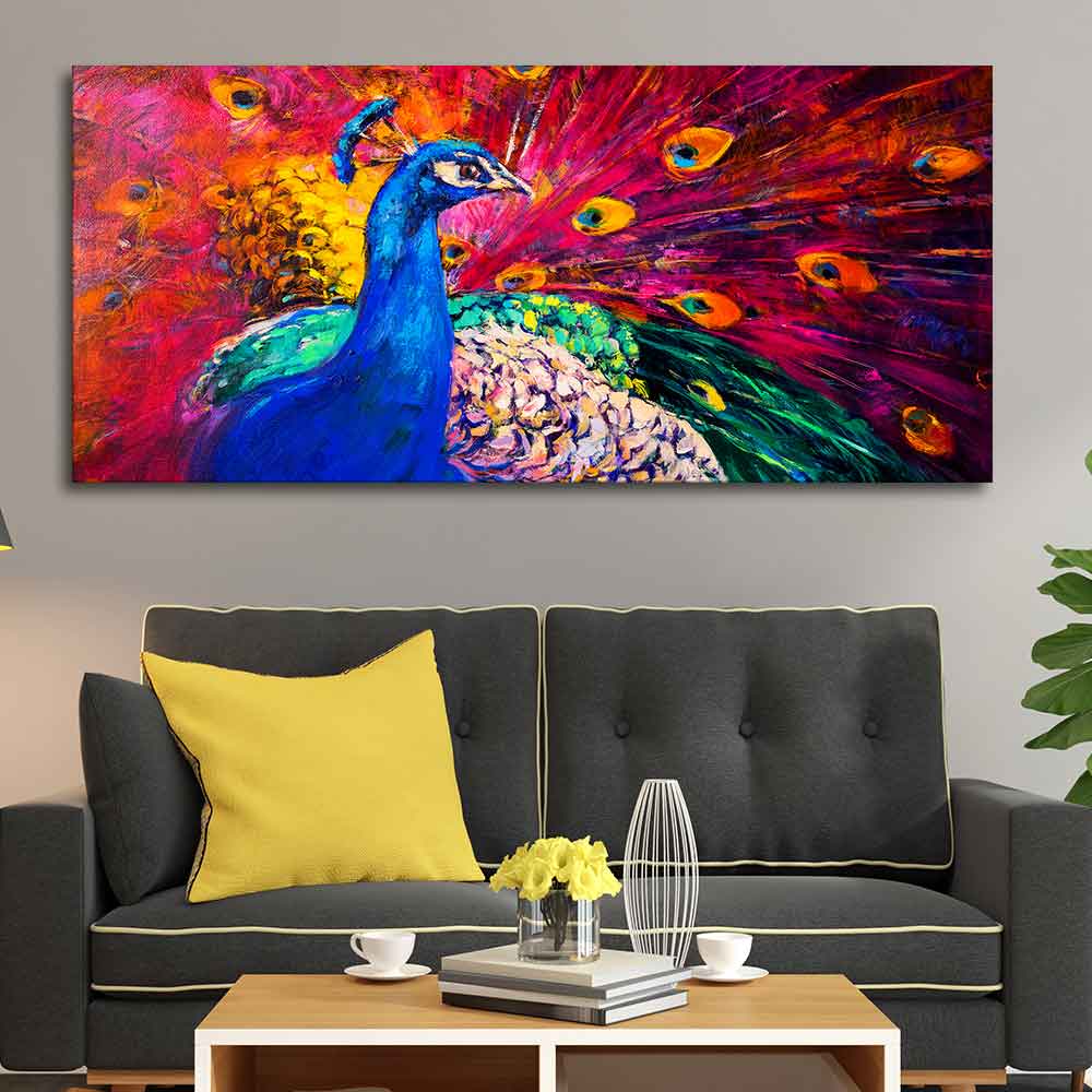 Beautiful Colorful Peacock Premium Canvas Wall Painting - Image 2