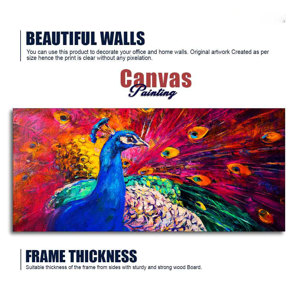 Beautiful Colorful Peacock Premium Canvas Wall Painting - Image 6