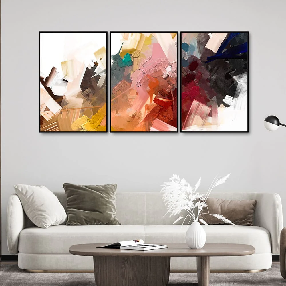 Beautiful Colorful Texture Abstract Floating Canvas Wall Painting Set of Three - Image 2