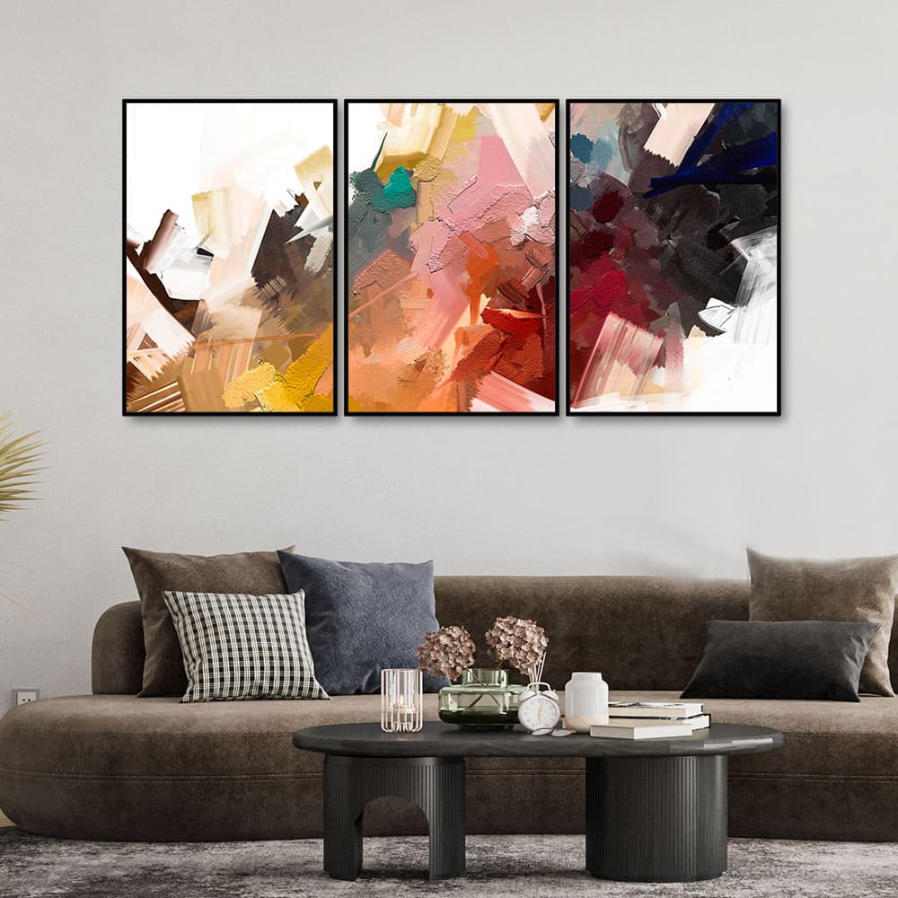 Beautiful Colorful Texture Abstract Floating Canvas Wall Painting Set of Three - Image 3