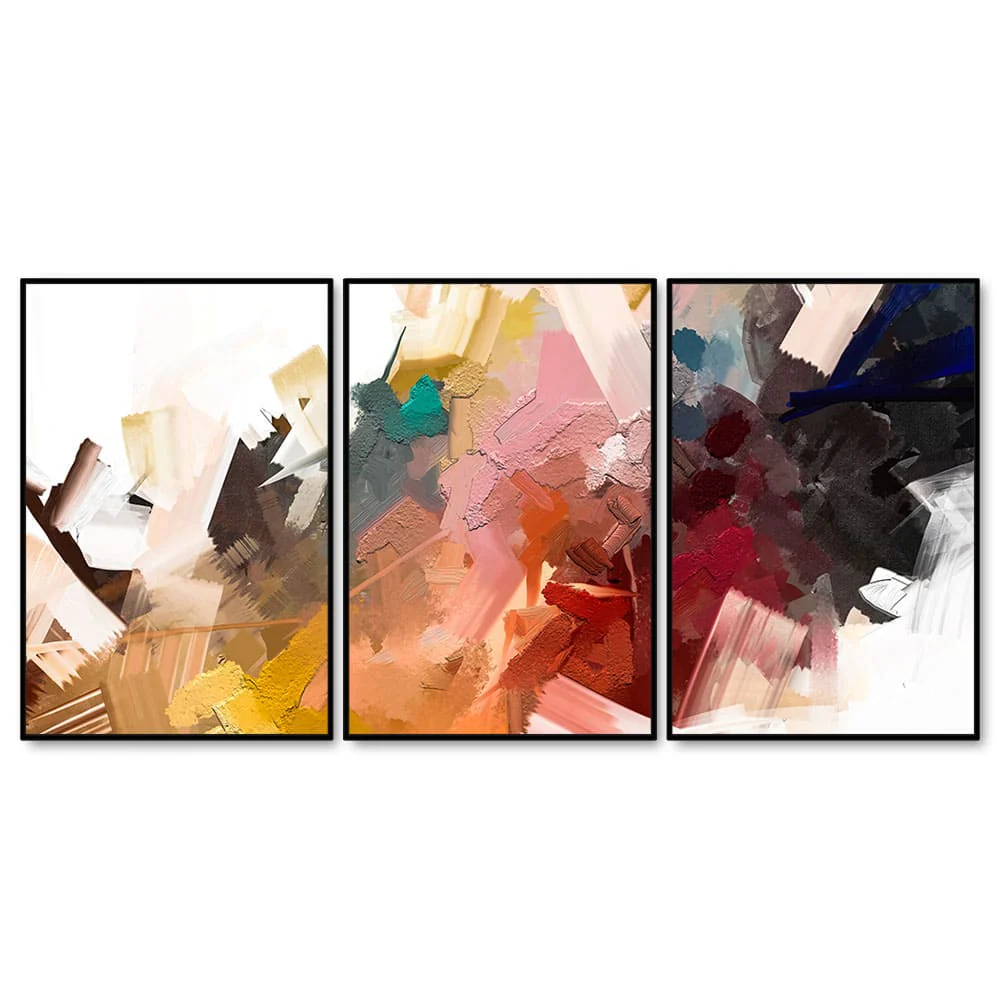 Beautiful Colorful Texture Abstract Floating Canvas Wall Painting Set of Three - Image 4