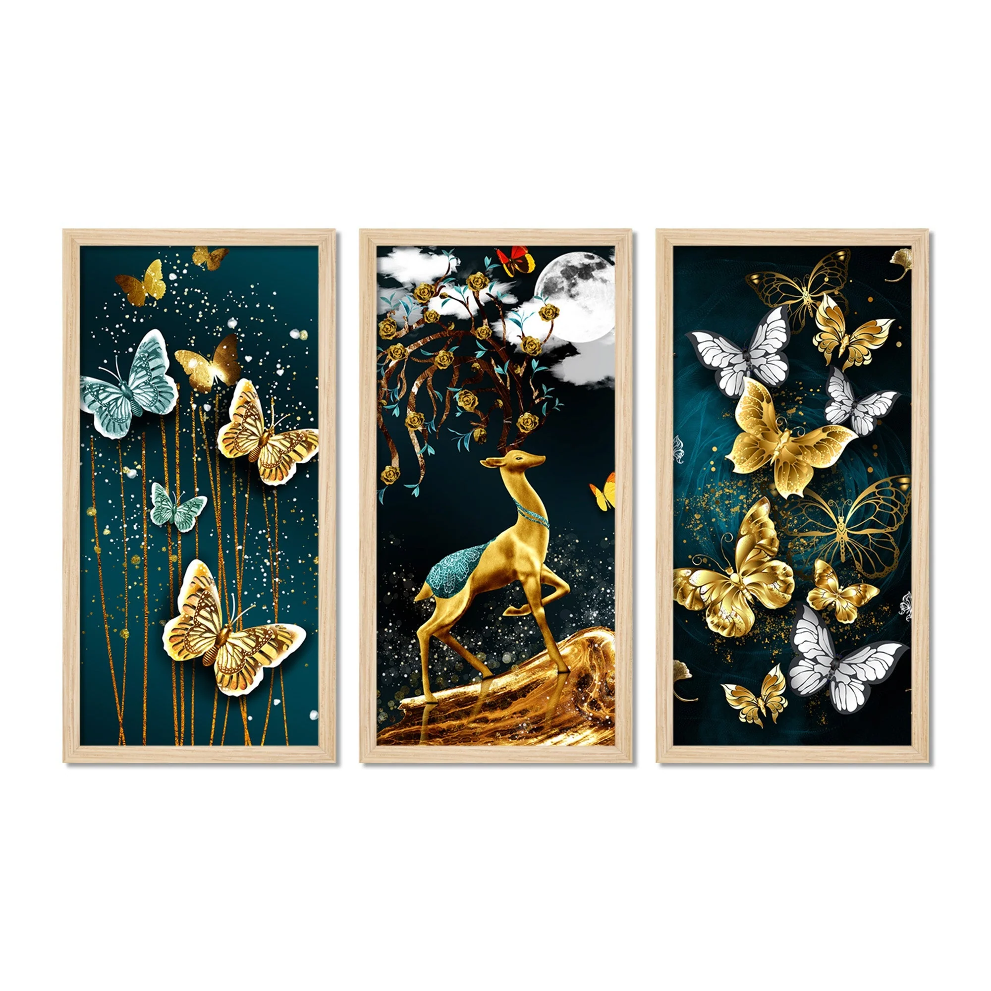 Beautiful Crystal Butterfly Pattern Art Wooden Wall Frame Set of Three - Image 4
