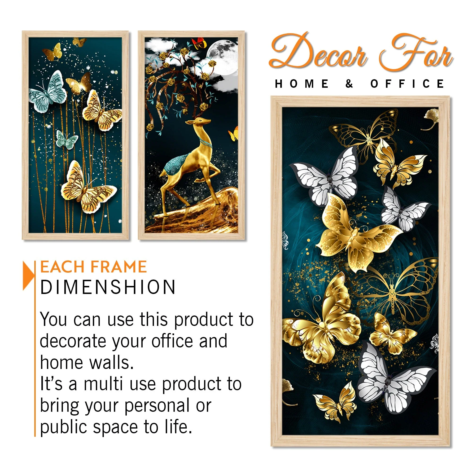 Beautiful Crystal Butterfly Pattern Art Wooden Wall Frame Set of Three - Image 5