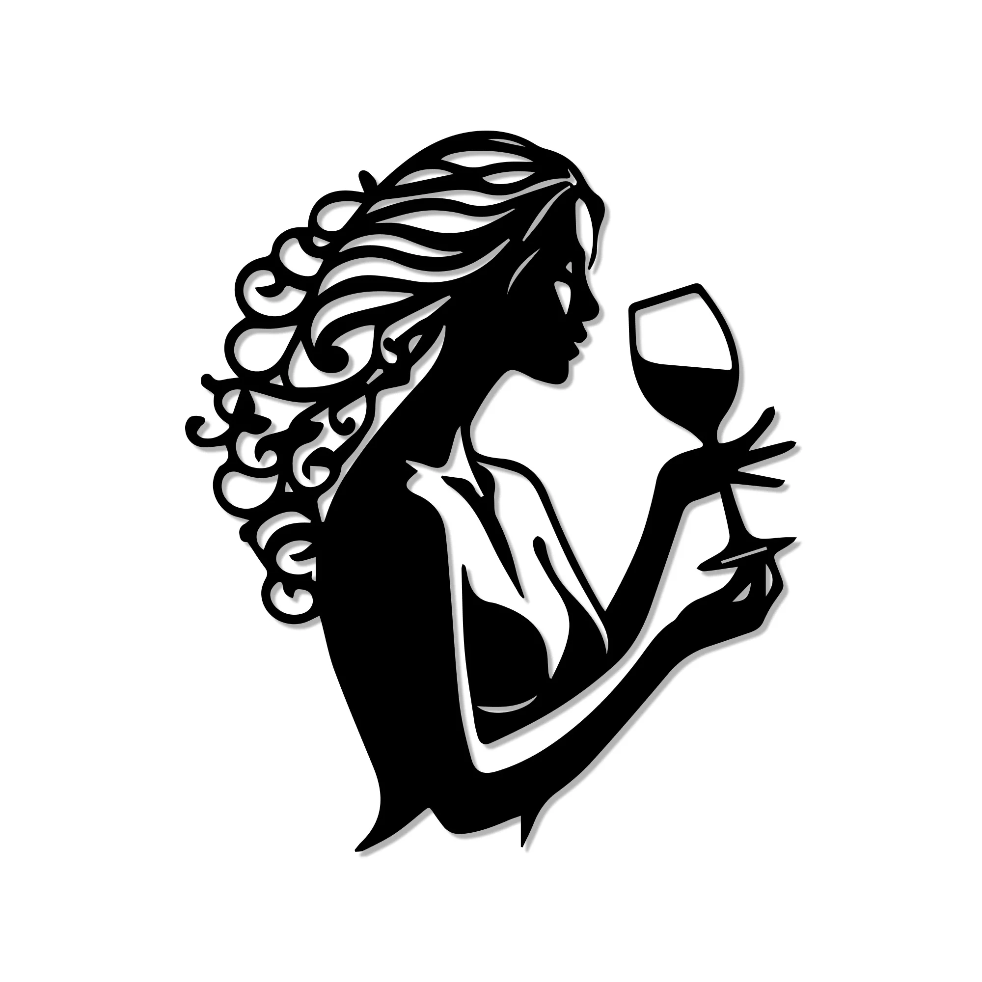 Beautiful Curly Hair Women With Wine Metal Wall Art Decor - Image 3