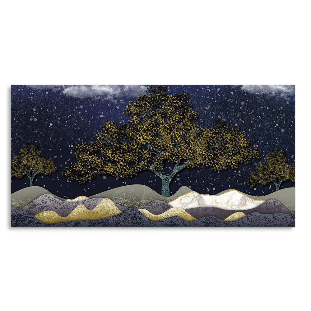 Beautiful Dark Blue Snowy Background Canvas Wall Painting - Image 4