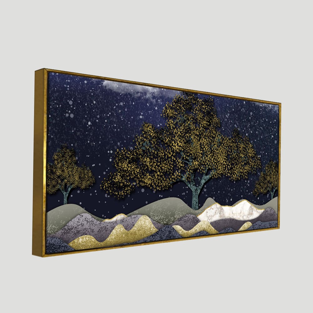 Beautiful Dark Blue Snowy Background Canvas Wall Painting - Image 5