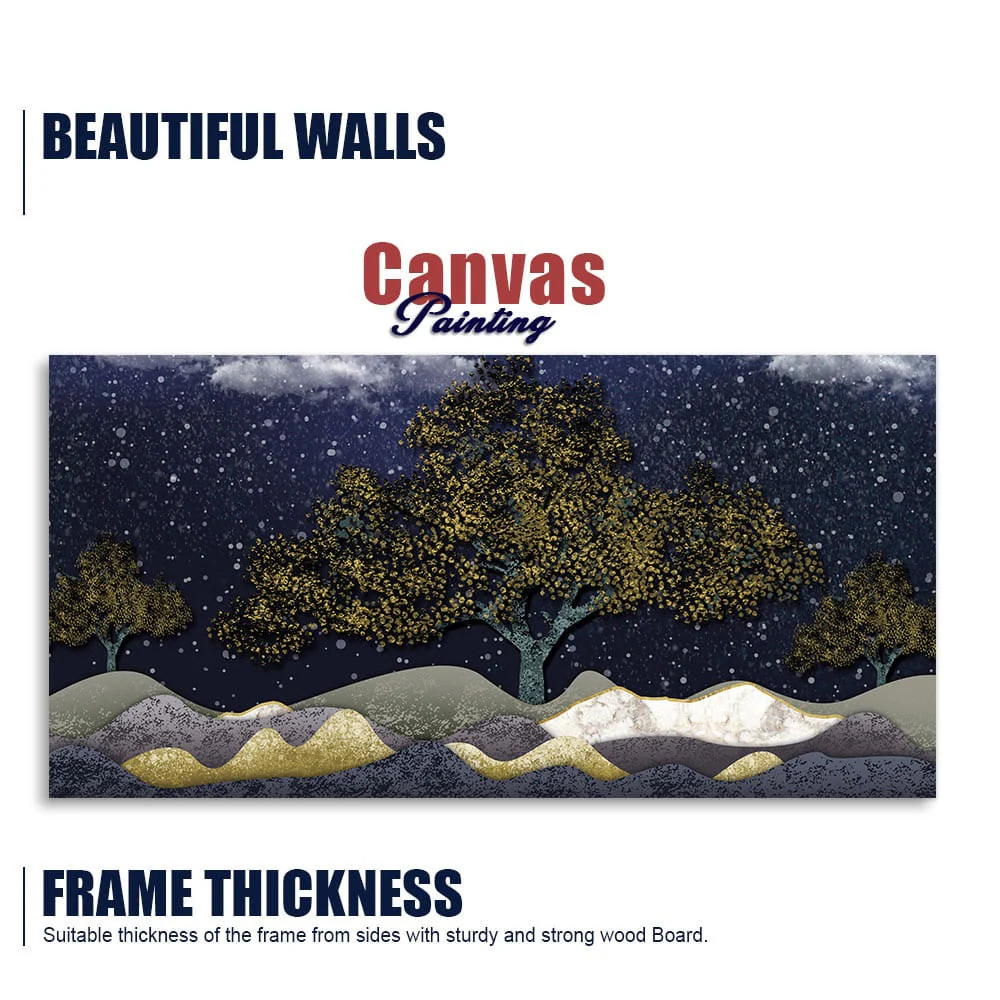 Beautiful Dark Blue Snowy Background Canvas Wall Painting - Image 6