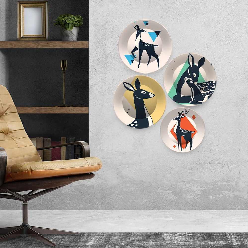 Beautiful Deer Premium Wall Plates Painting Set of Four - Image 2