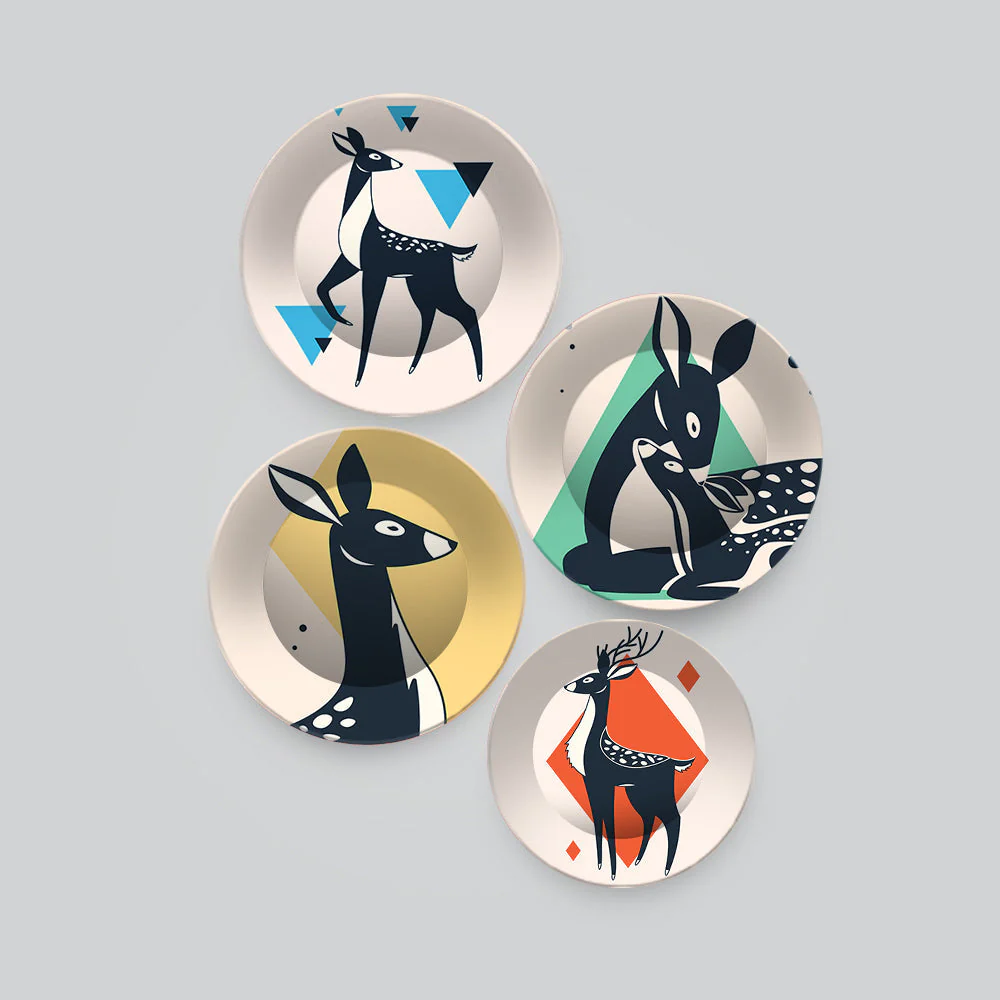 Beautiful Deer Premium Wall Plates Painting Set of Four - Image 4