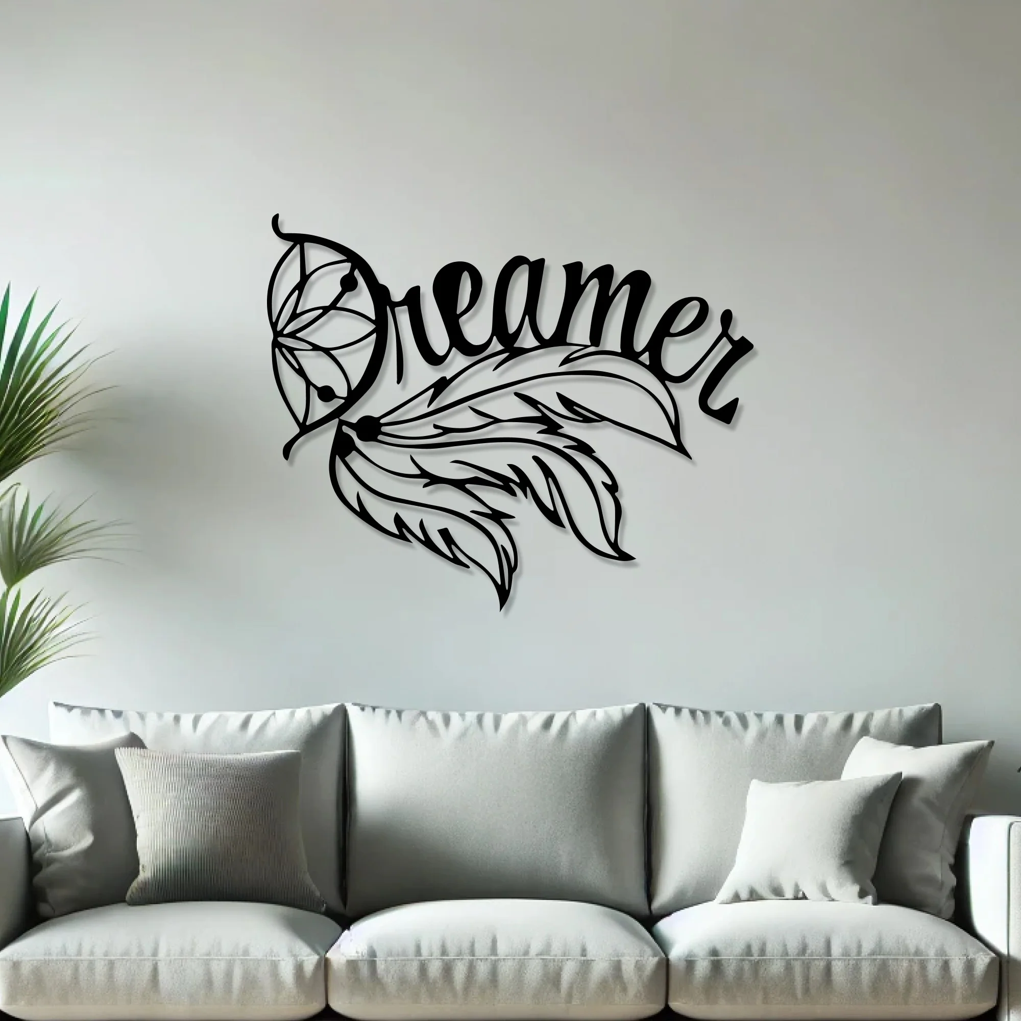 Beautiful Design Dream Text with Leaf Metal Artwork Wall Decor - Image 2