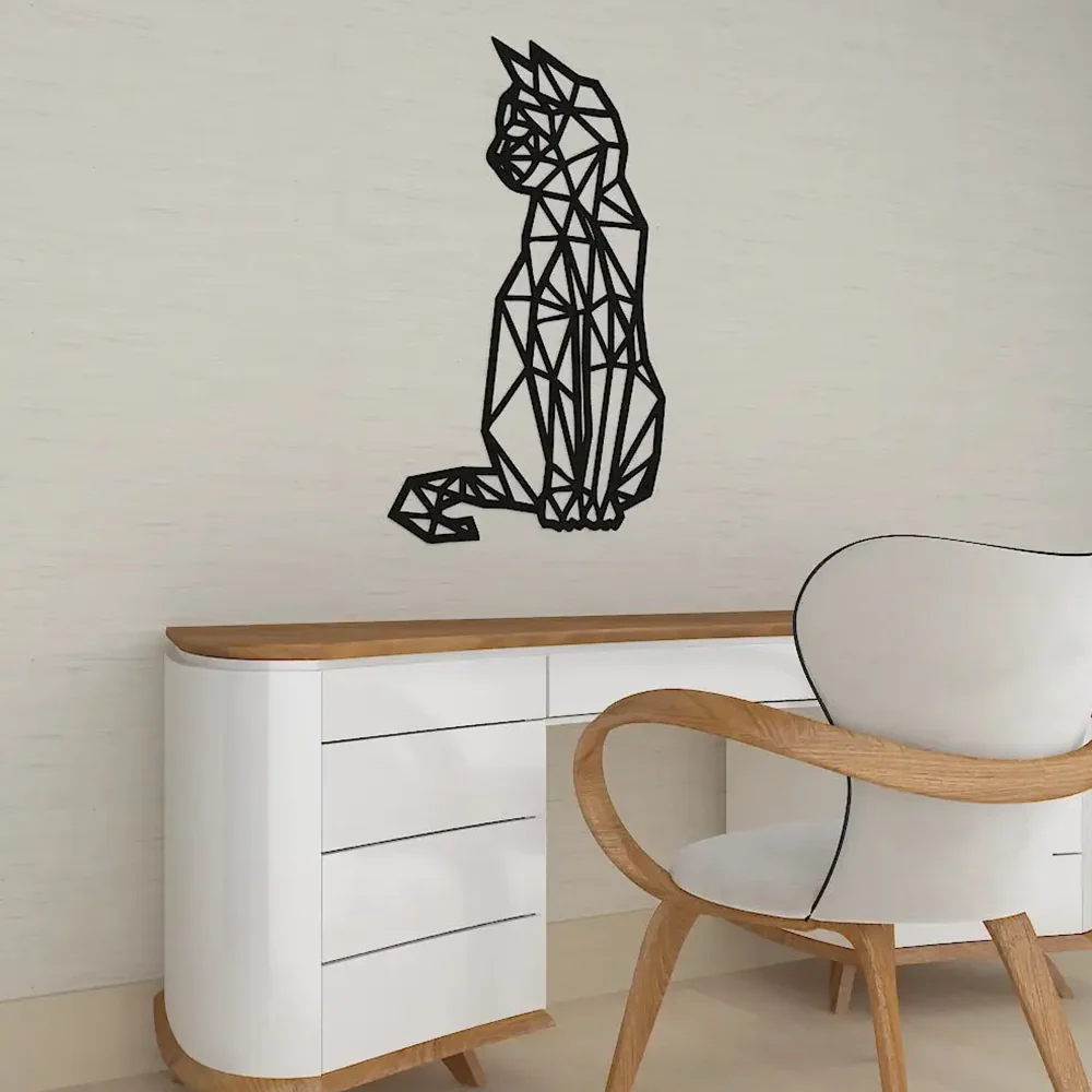 Beautiful Design Geometric Cat Metal Art Wall Decor - Image 3