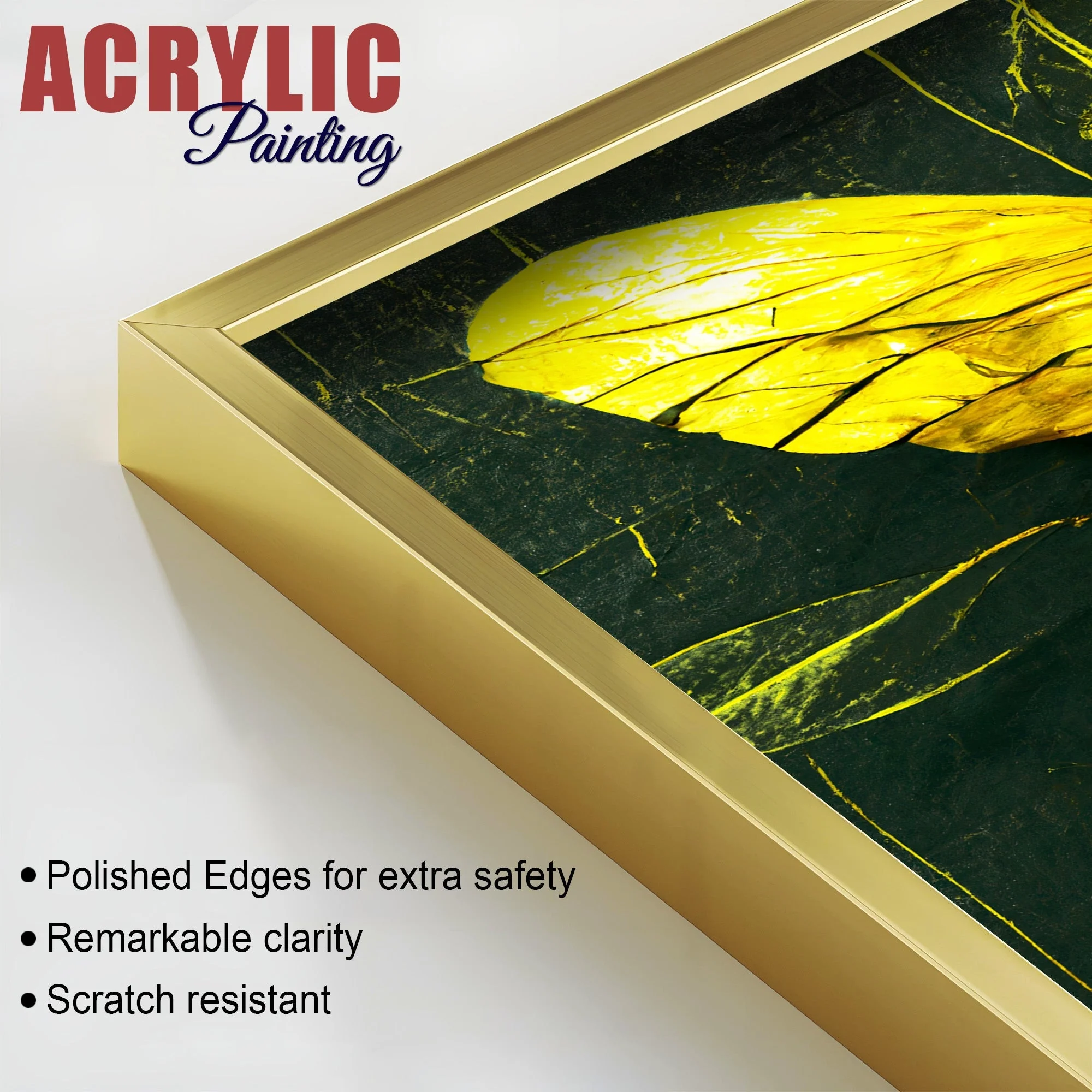 Beautiful Design of Golden Wings Art Acrylic Floating Wall Painting Set Of 2 - Image 4
