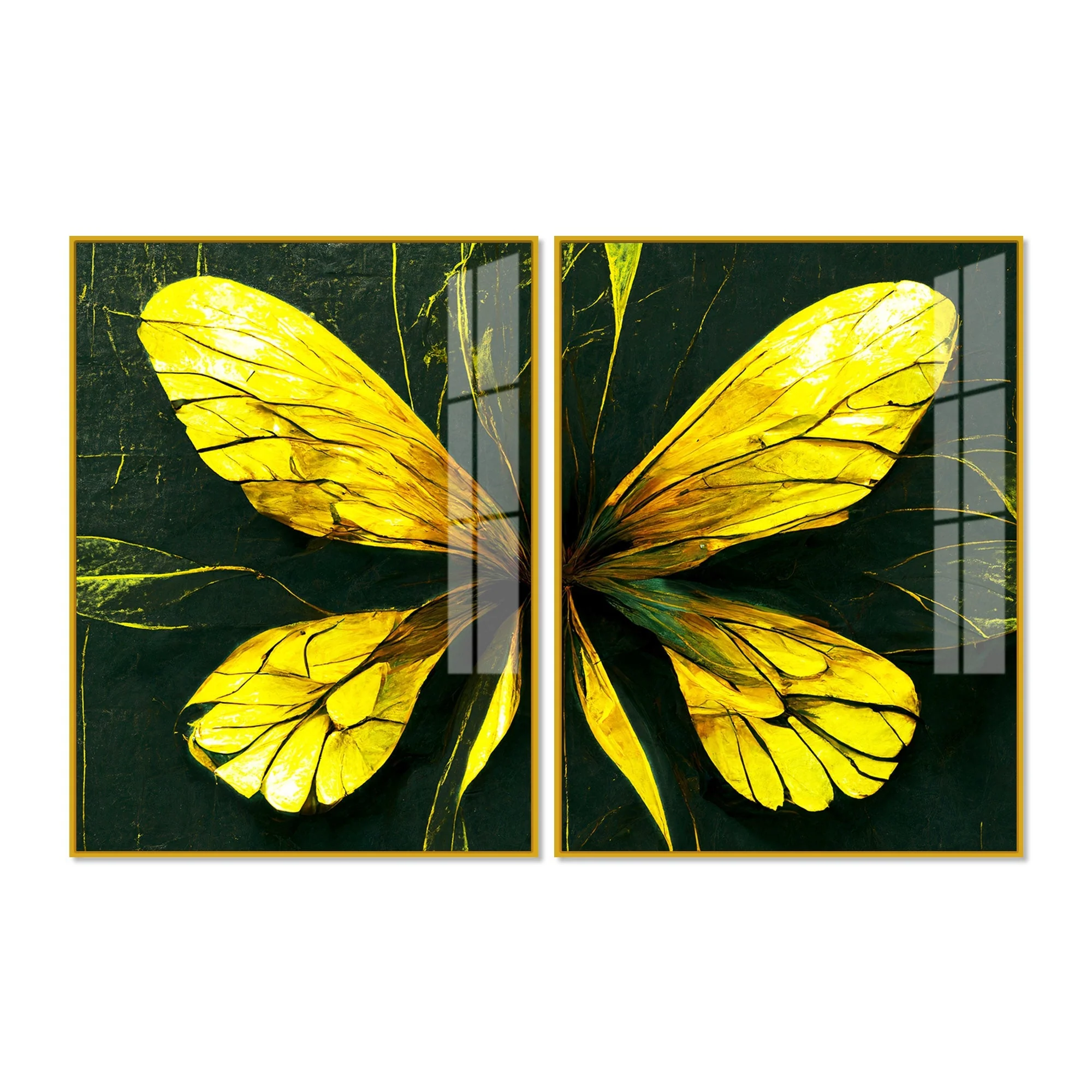Beautiful Design of Golden Wings Art Acrylic Floating Wall Painting Set Of 2 - Image 5