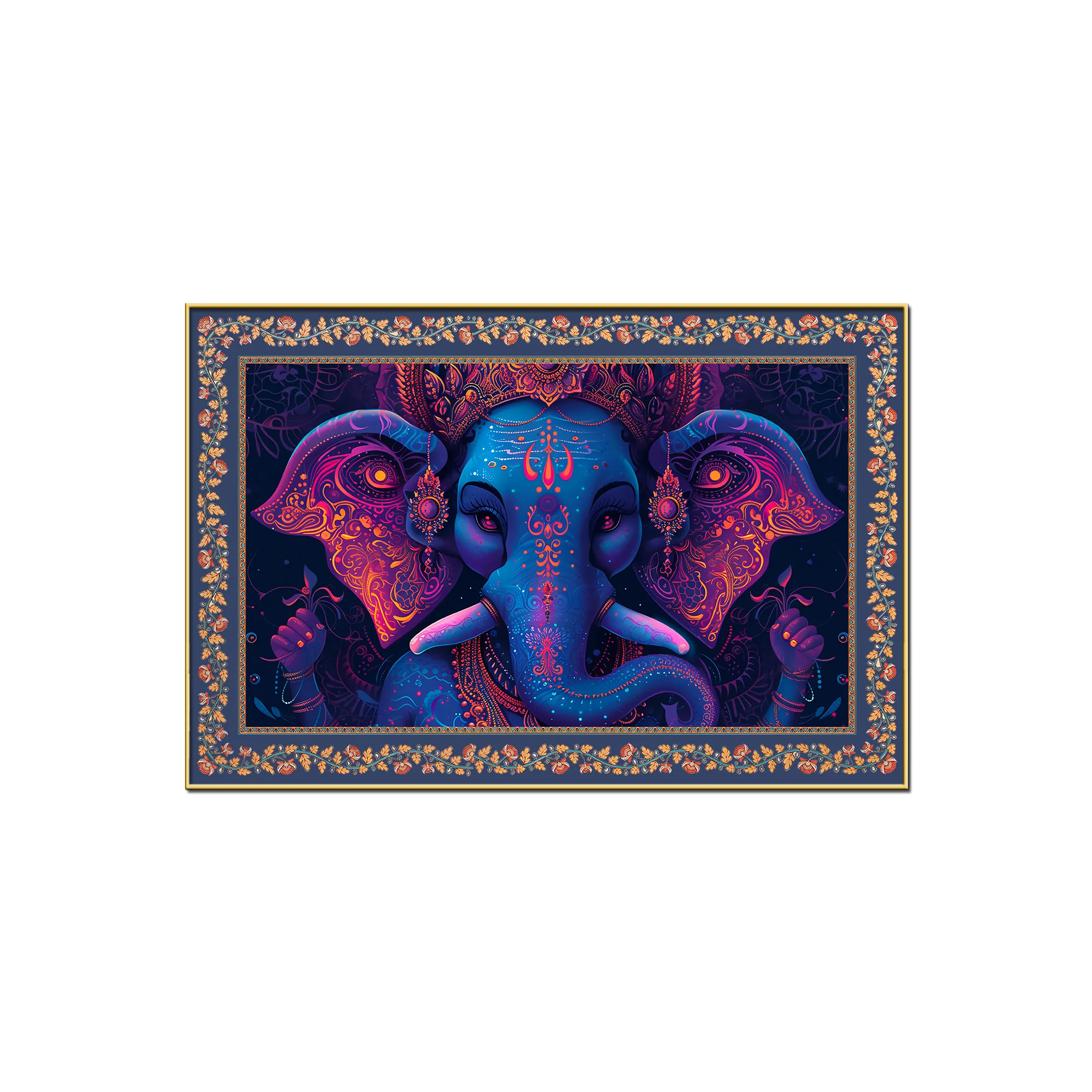 Beautiful Design Shree Ganesha Floral Border Canvas Wall Painting - Image 4