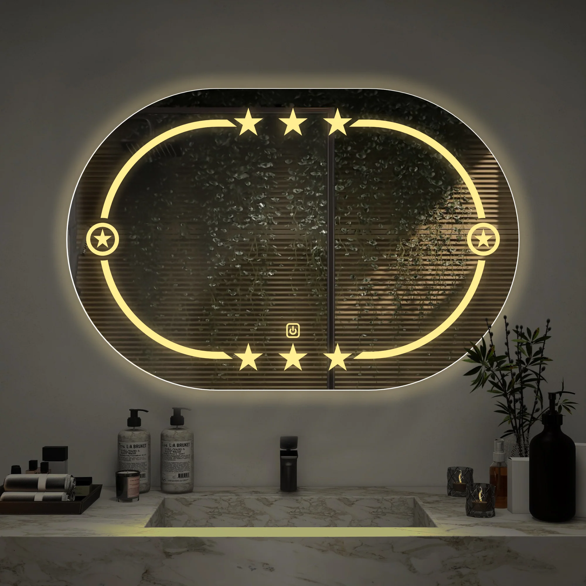 Beautiful Designer Twinkling Stars Pattern Bathroom Mirror with LED - Image 2