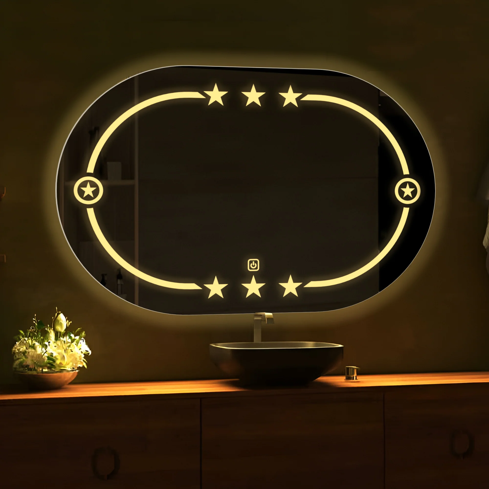 Beautiful Designer Twinkling Stars Pattern Bathroom Mirror with LED - Image 3
