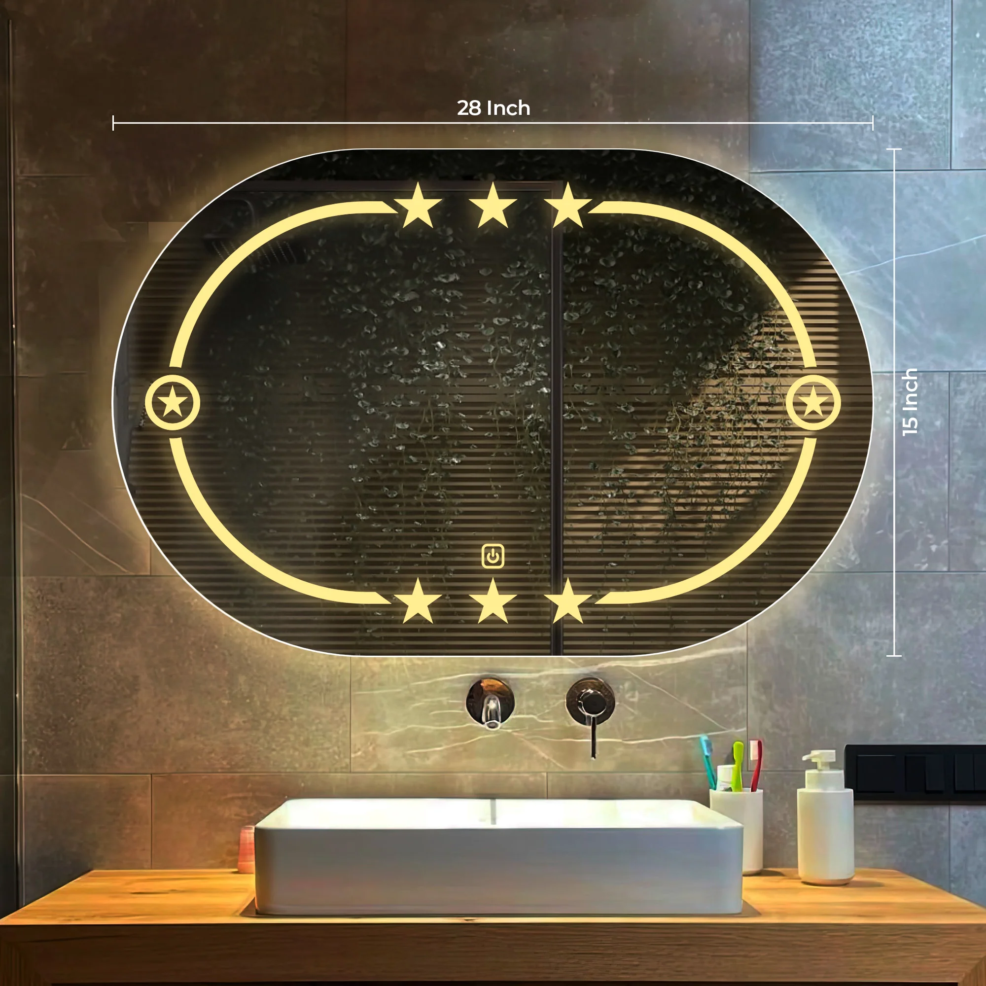 Beautiful Designer Twinkling Stars Pattern Bathroom Mirror with LED - Image 4