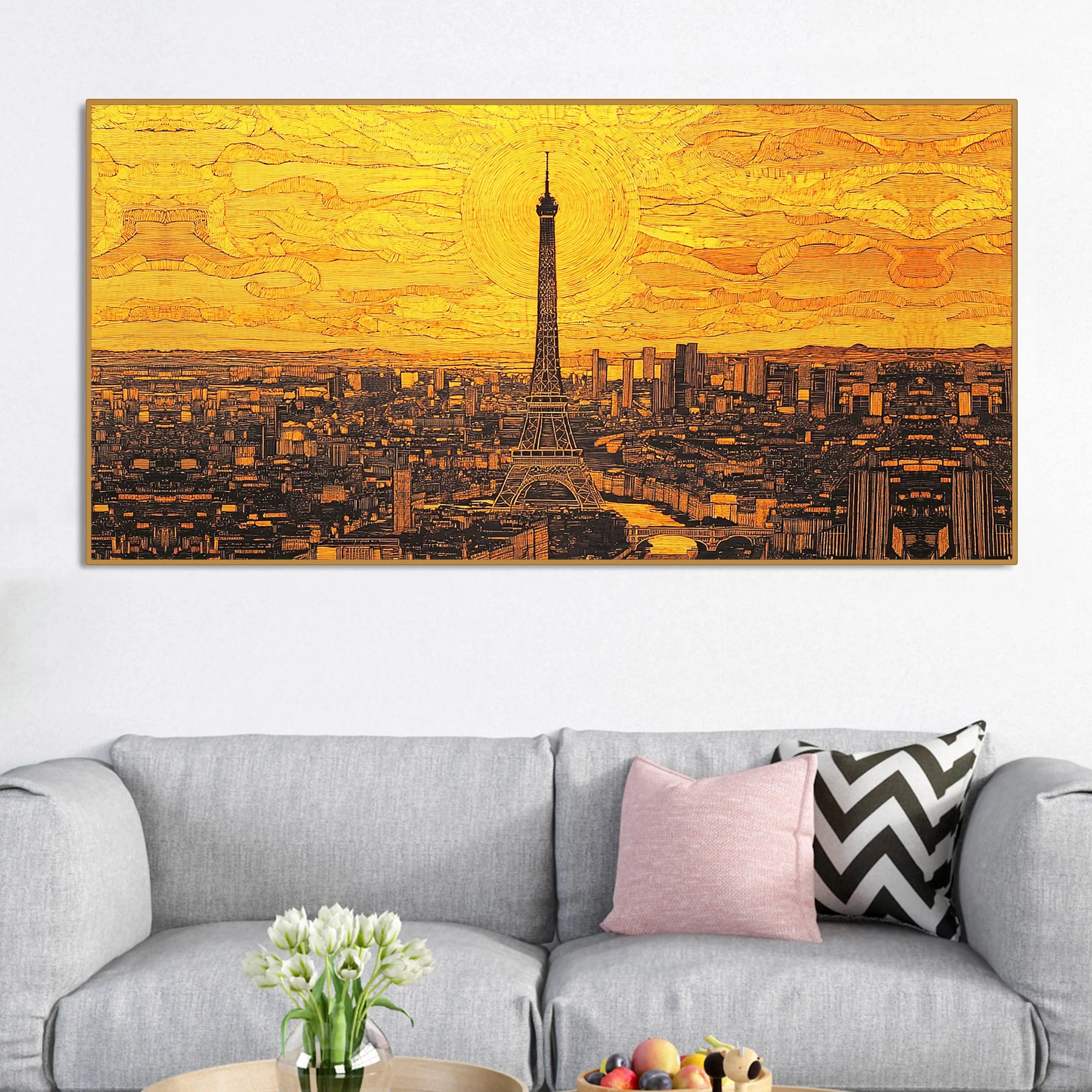 Beautiful Eiffel Tower Skyline View Canvas Wall Painting - Image 3