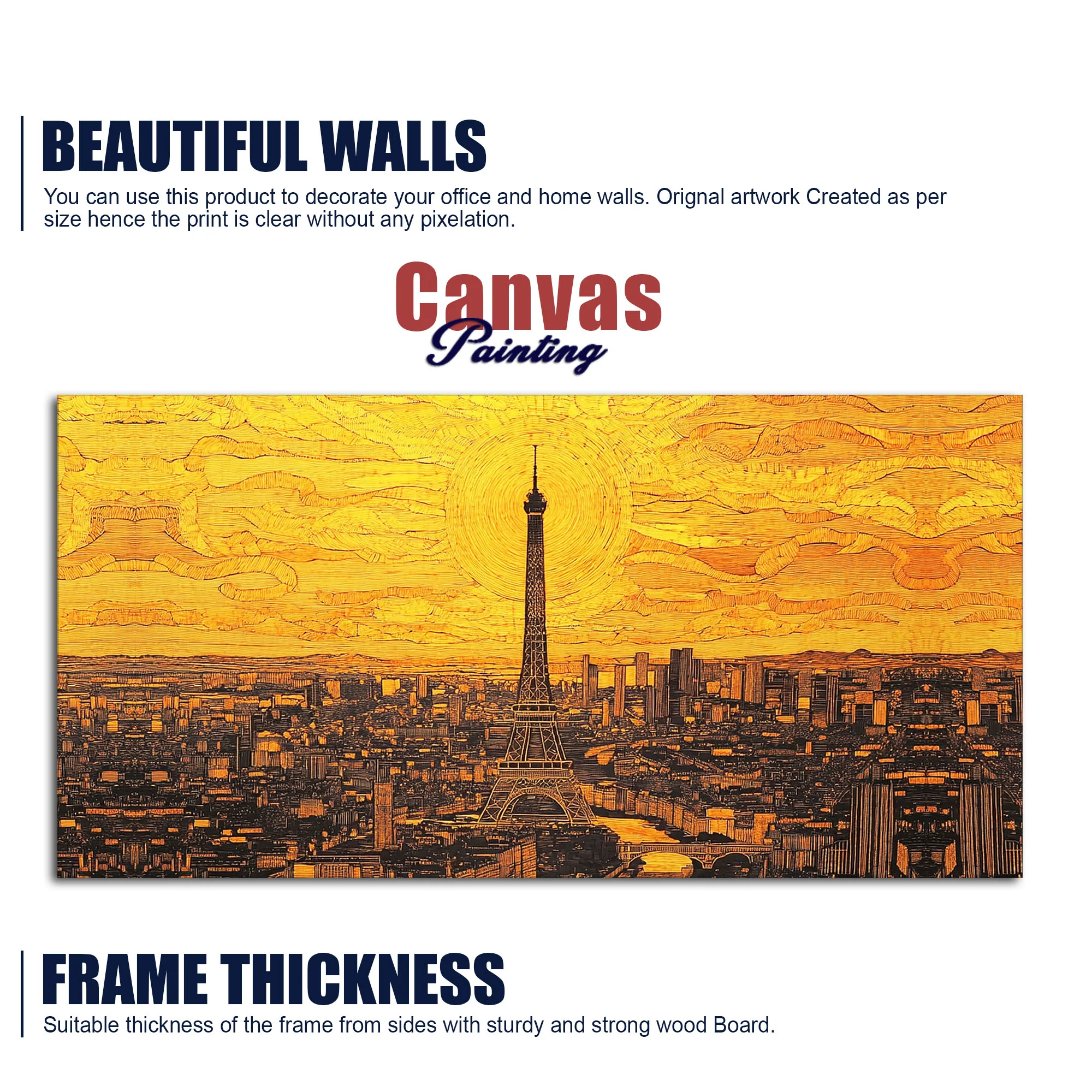 Beautiful Eiffel Tower Skyline View Canvas Wall Painting - Image 6