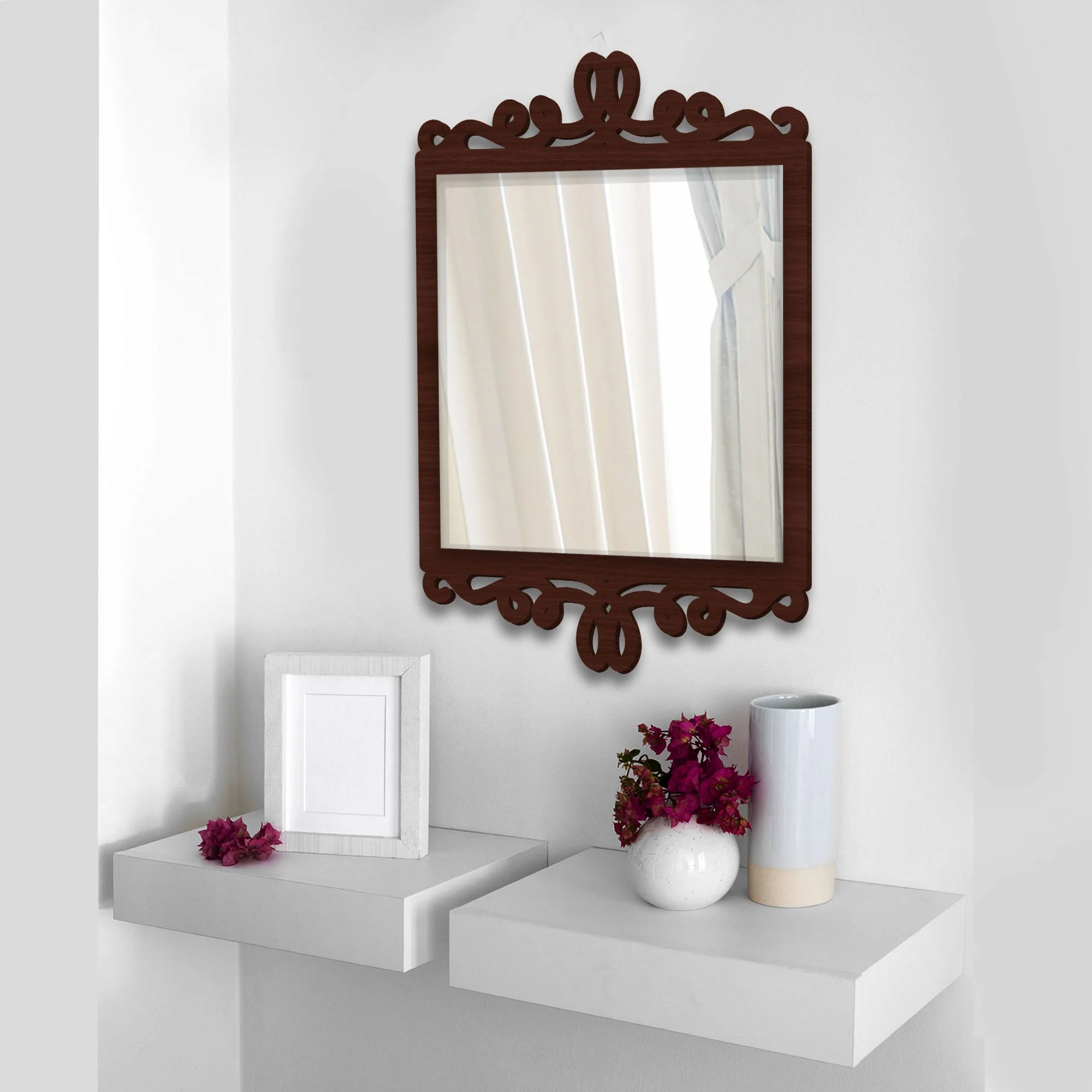 Beautiful Elegance Square Shape Designer Wooden Frame Wall Mirror - Image 2