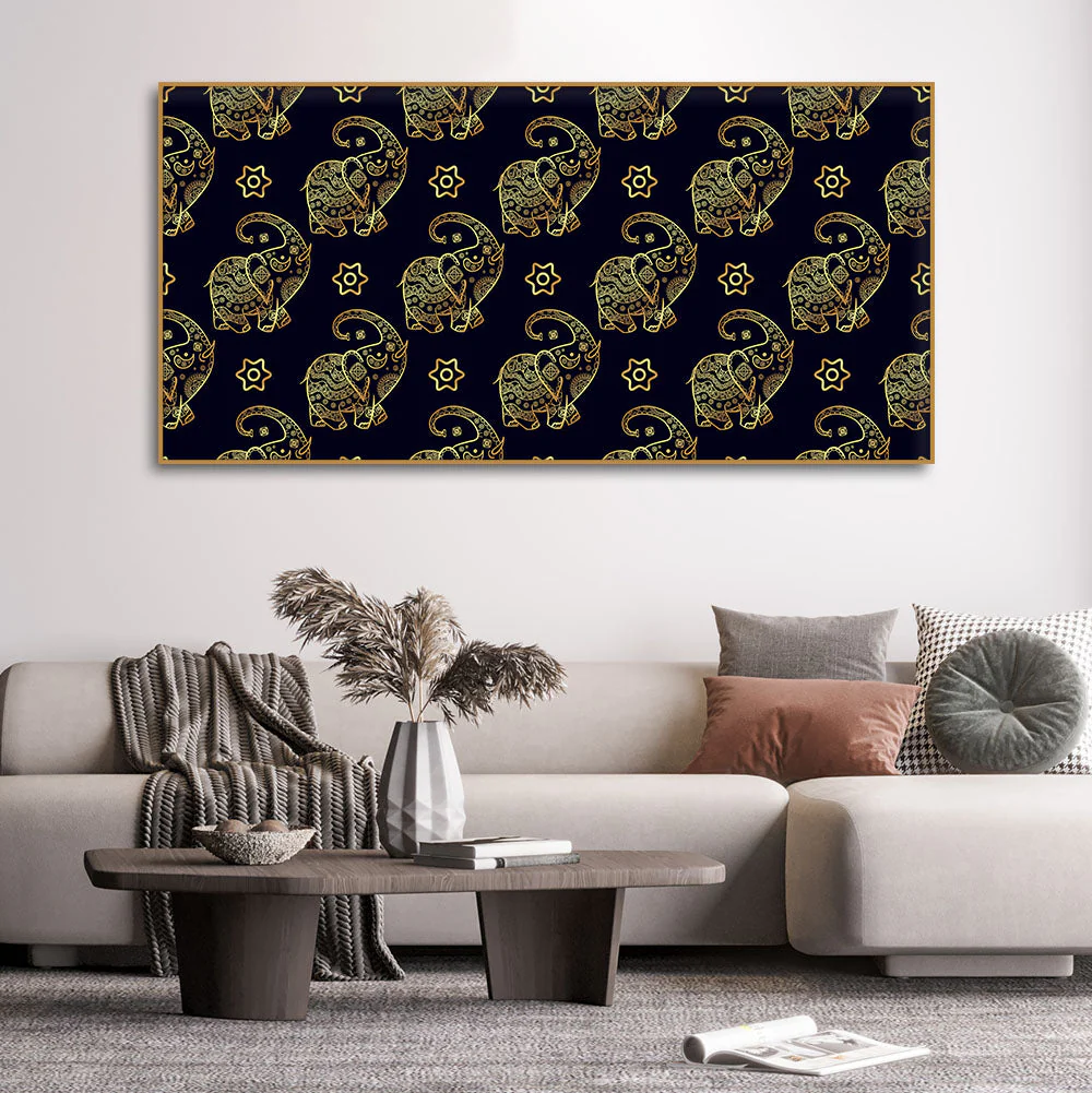 Beautiful Elephant Madhubani Art Canvas Wall Painting - Image 3