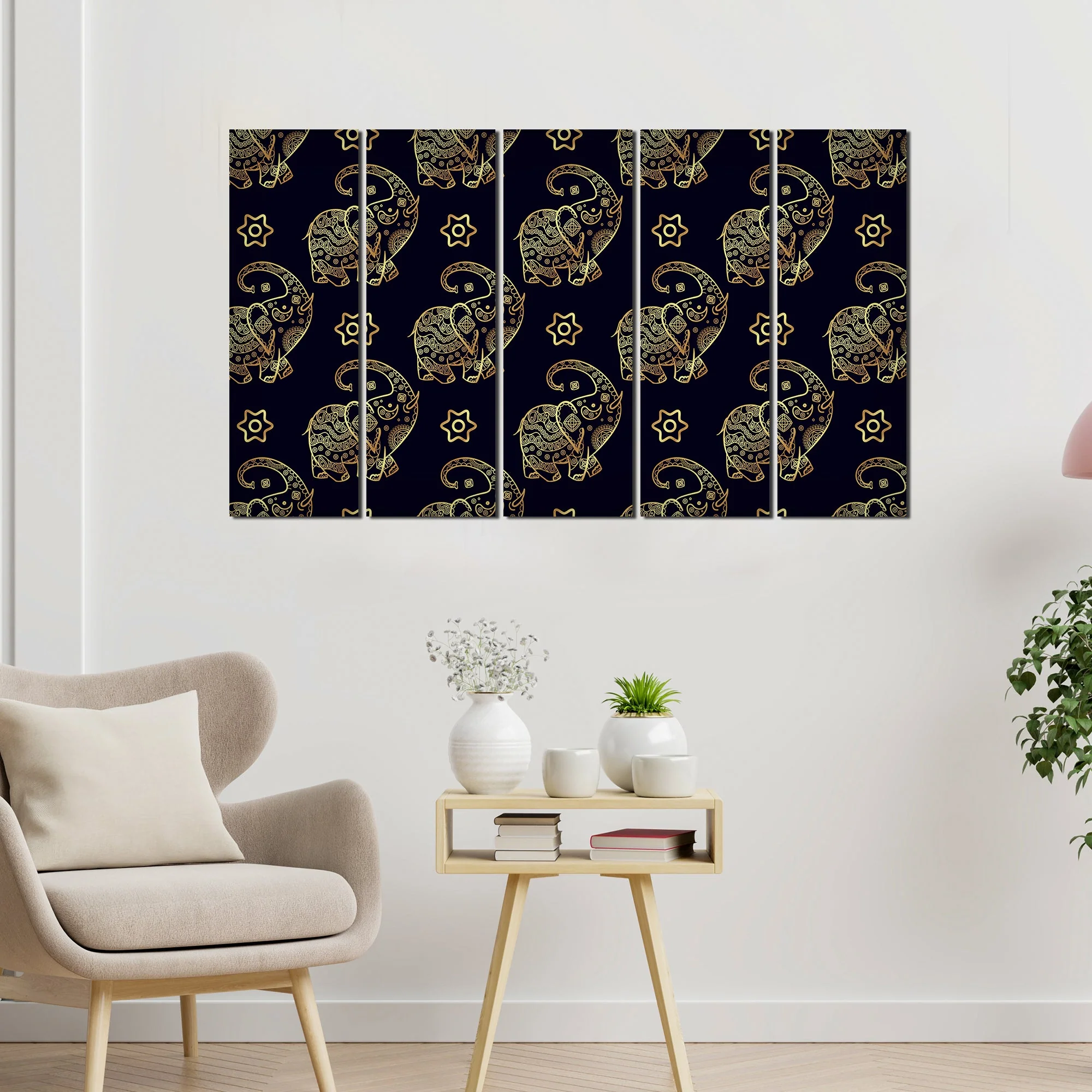 Beautiful Elephant Madhubani Art Wall Painting Set of Five - Image 2