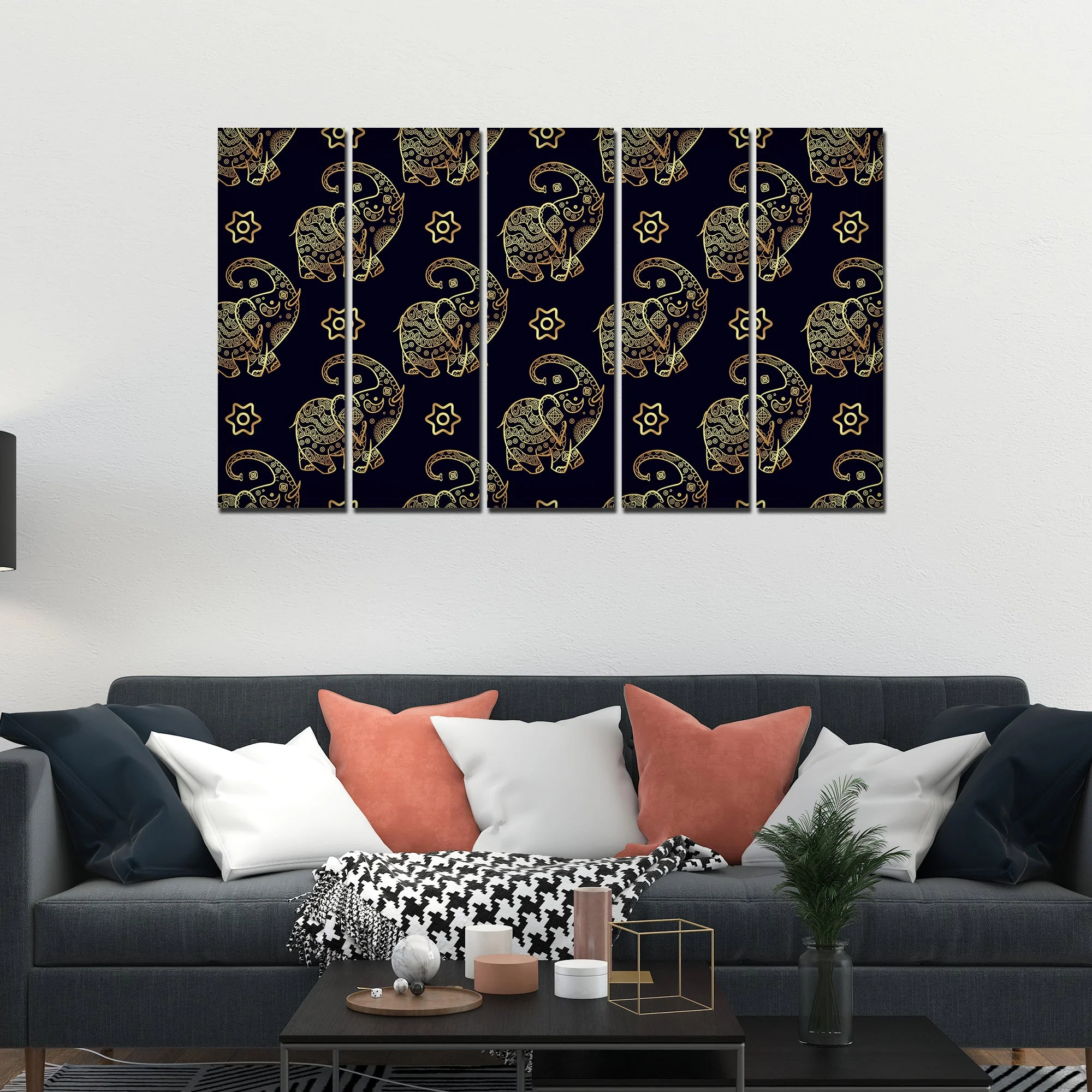 Beautiful Elephant Madhubani Art Wall Painting Set of Five - Image 3