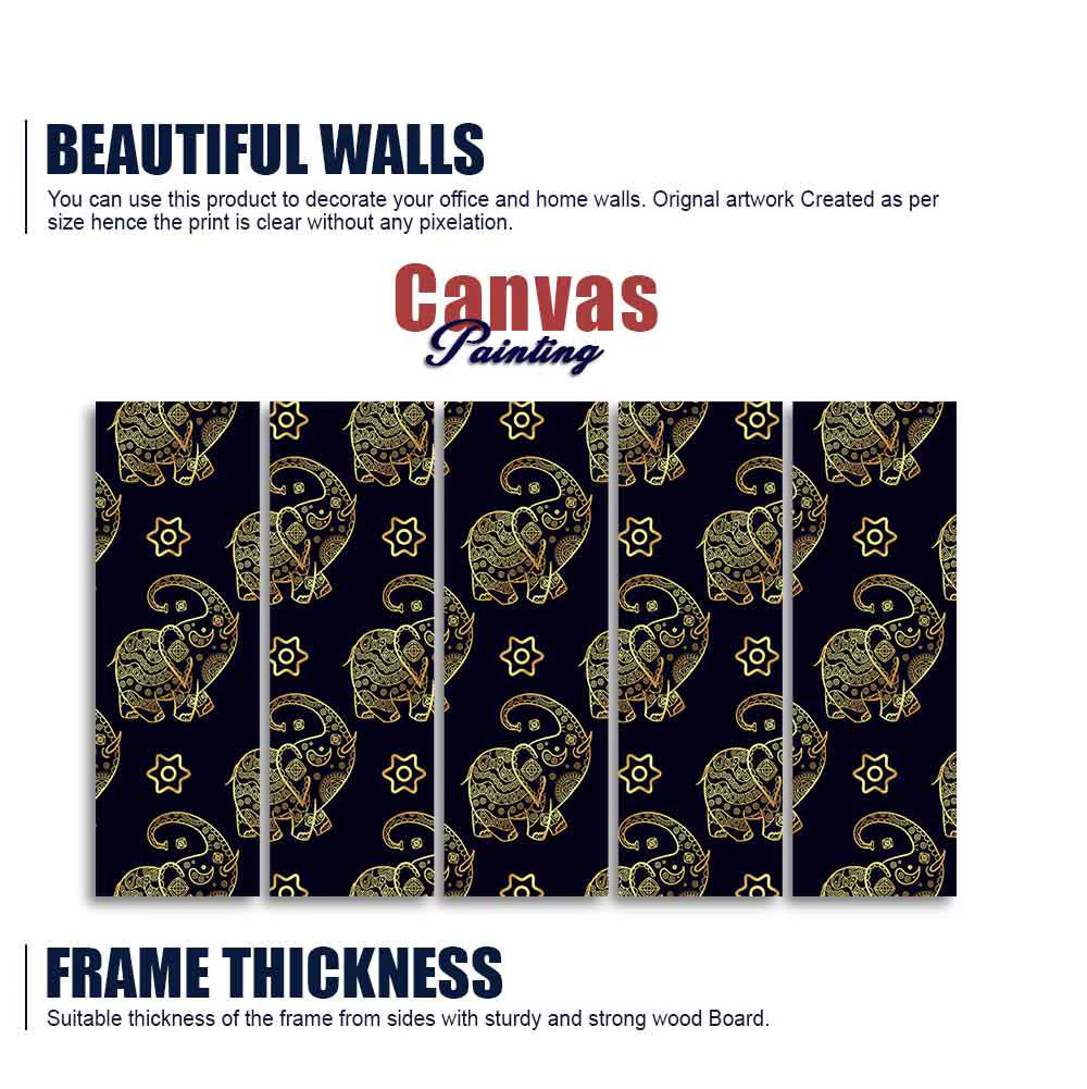 Beautiful Elephant Madhubani Art Wall Painting Set of Five - Image 5