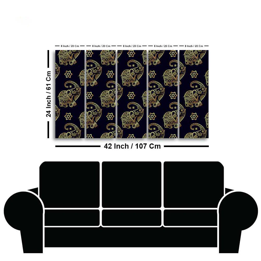 Beautiful Elephant Madhubani Art Wall Painting Set of Five - Image 6