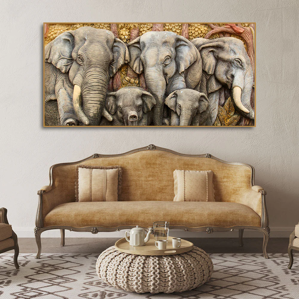 Beautiful Elephant Native Thai style Molding art wall Painting - Image 3