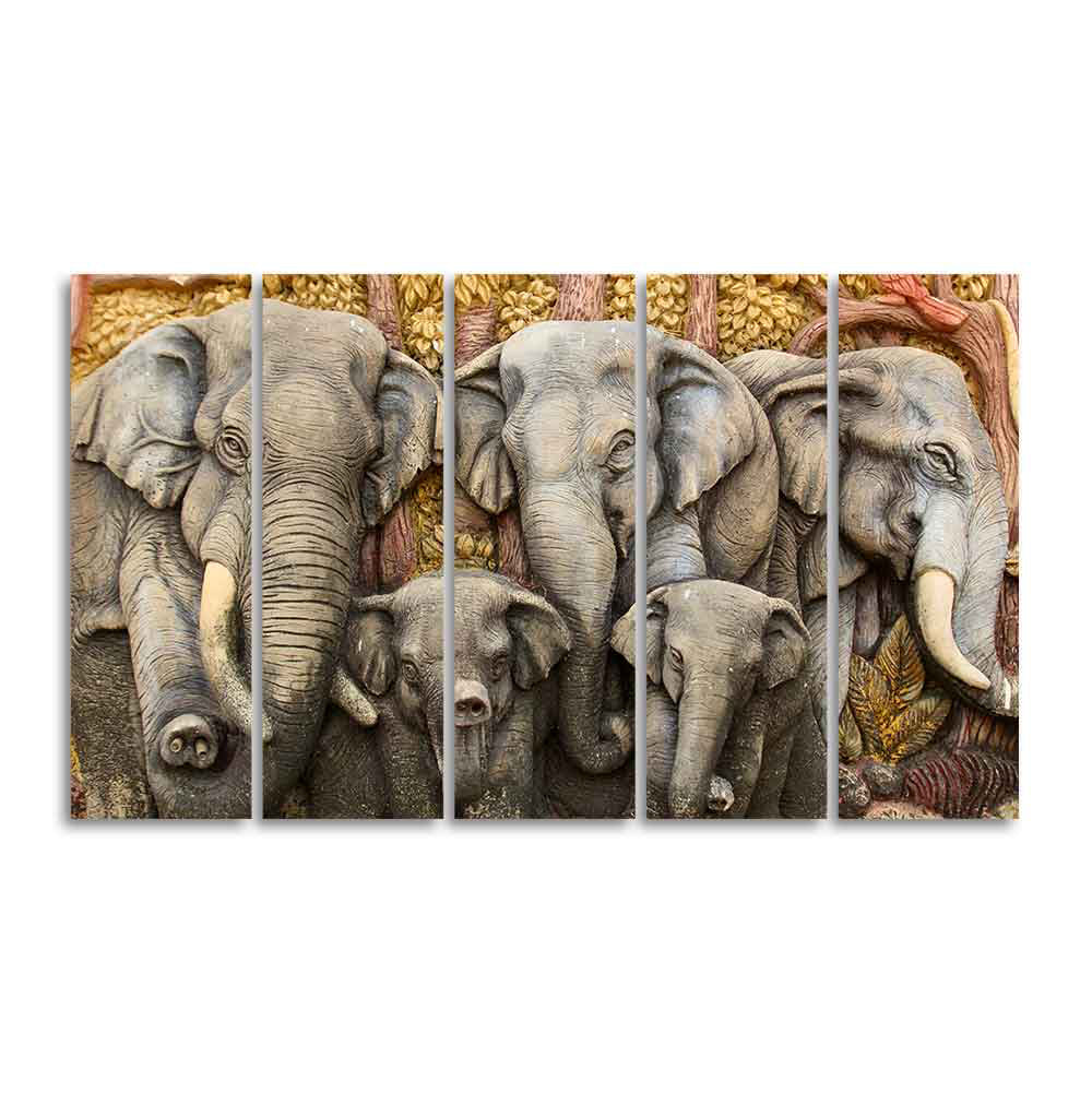 Beautiful Elephants Premium Wall Painting Set of Five - Image 4