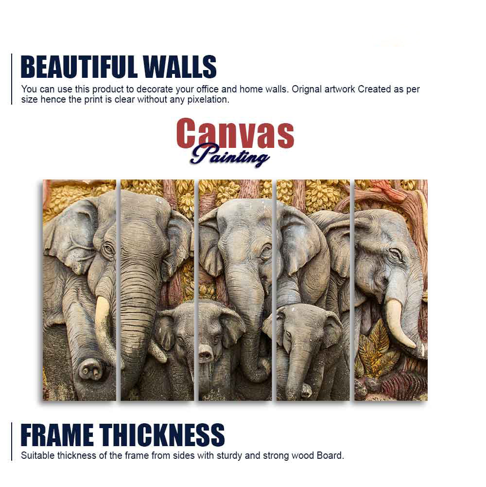 Beautiful Elephants Premium Wall Painting Set of Five - Image 5