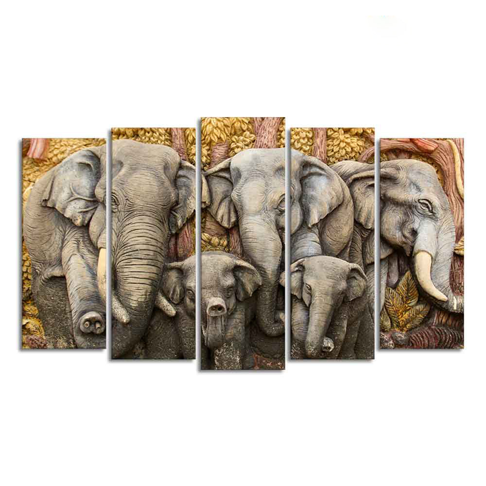 Beautiful Elephants Premium Wall Painting Set of Five Pieces - Image 4