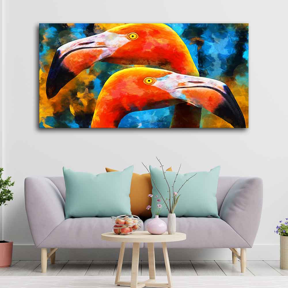 Beautiful Flamingo Couple Wall Painting - Image 2