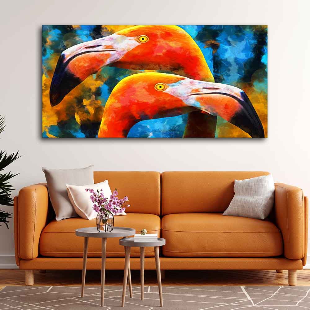 Beautiful Flamingo Couple Wall Painting - Image 3