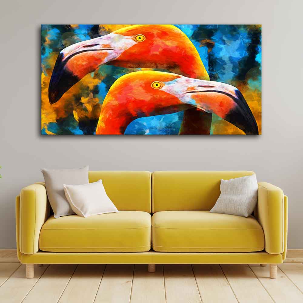 Beautiful Flamingo Couple Wall Painting - Image 4