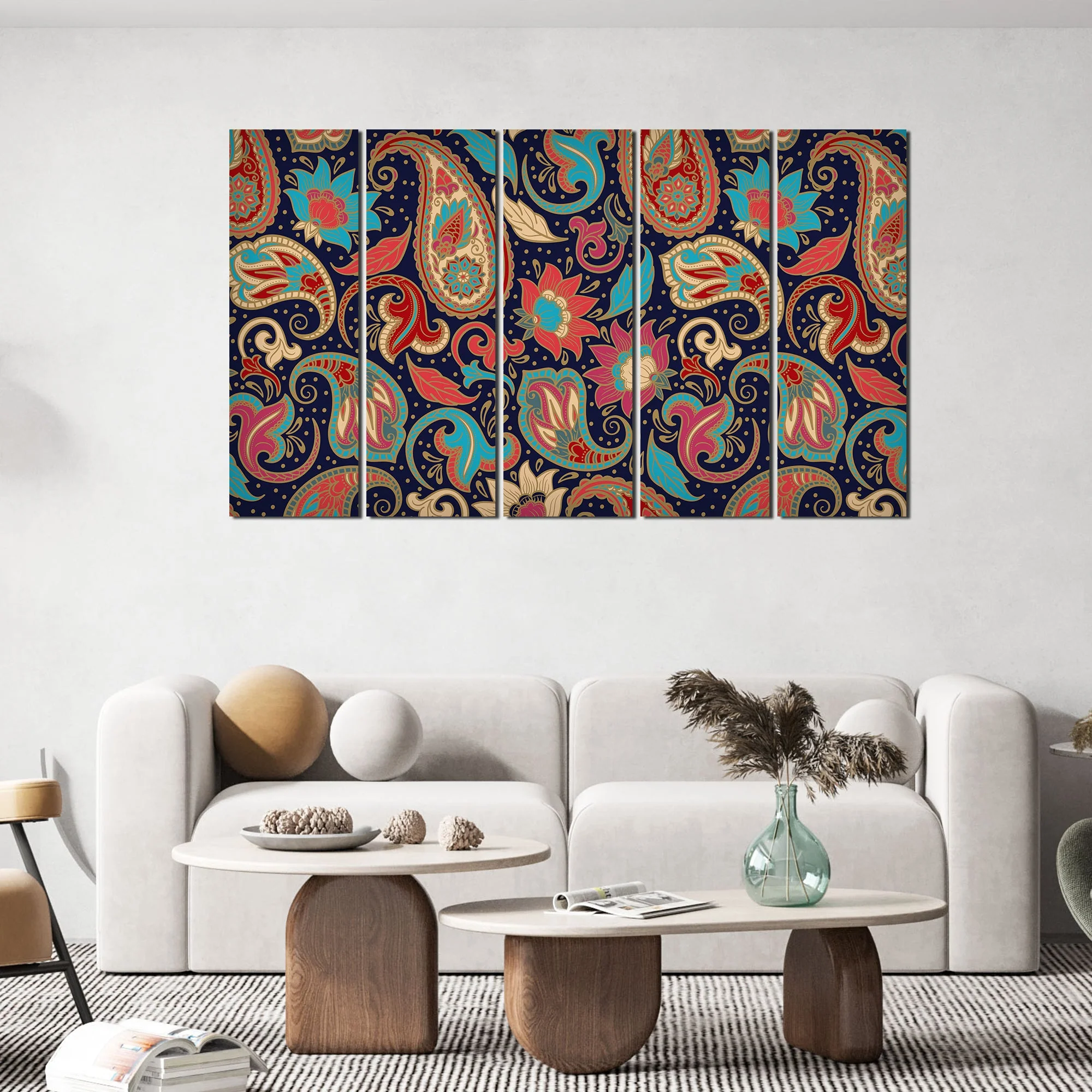 Beautiful Floral Madhubani Art Wall Painting Set of Five - Image 2
