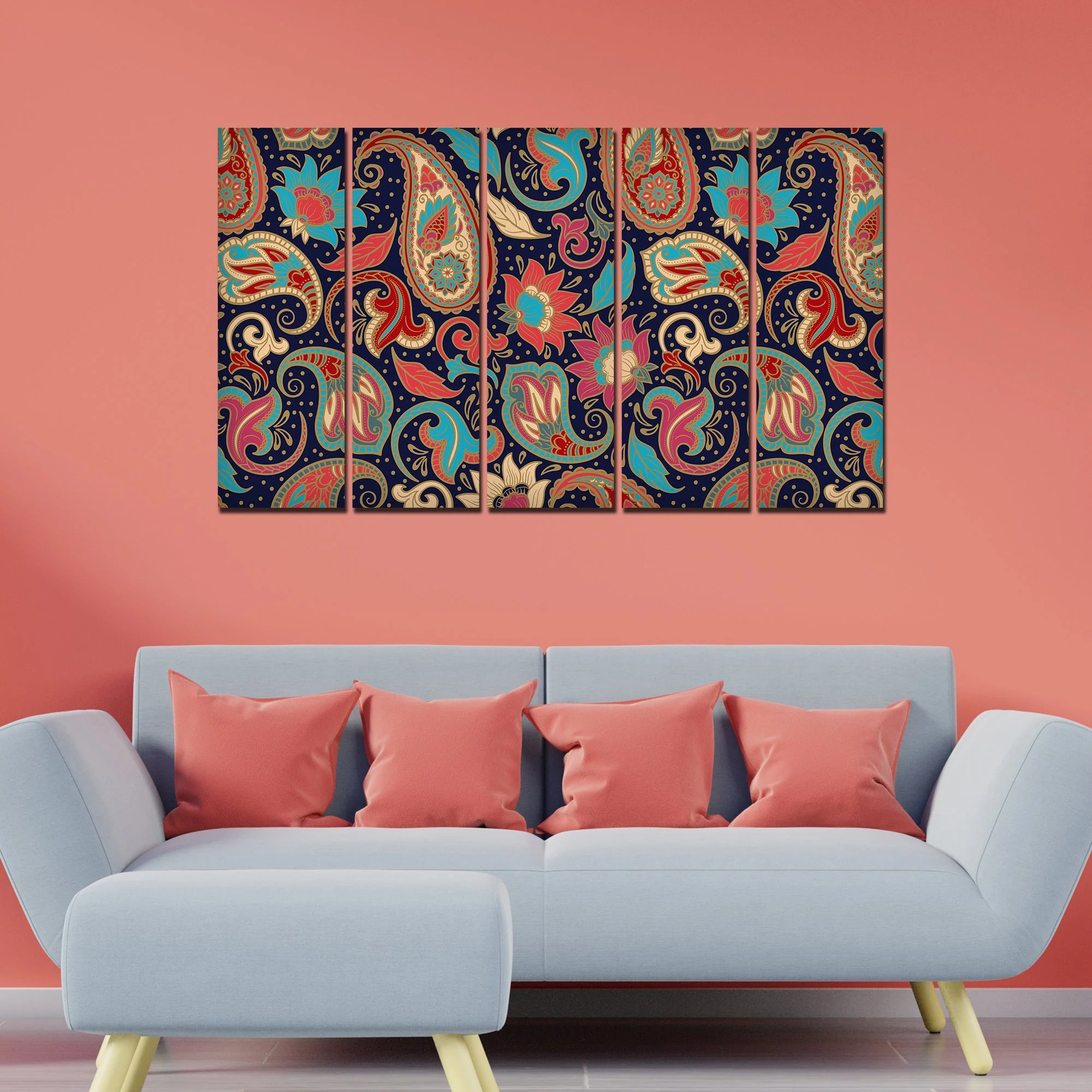 Beautiful Floral Madhubani Art Wall Painting Set of Five - Image 3