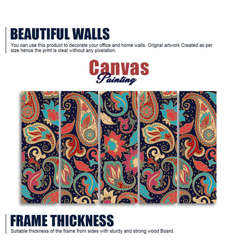 Beautiful Floral Madhubani Art Wall Painting Set of Five - Image 5
