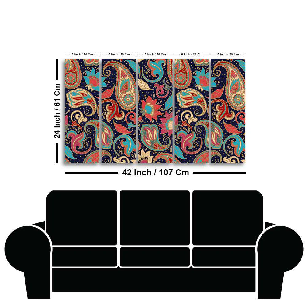 Beautiful Floral Madhubani Art Wall Painting Set of Five - Image 6