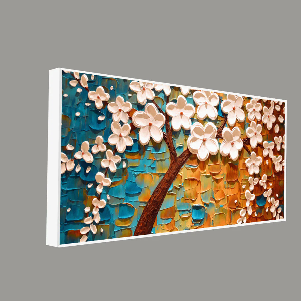 Beautiful Floral Tree Art with White Flower Premium Canvas Wall Painting - Image 5