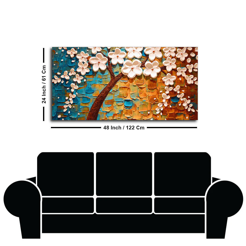 Beautiful Floral Tree Art with White Flower Premium Canvas Wall Painting - Image 7